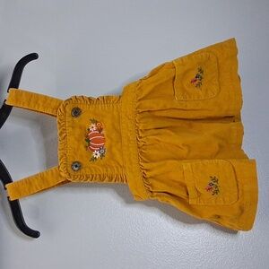 Corduroy Mustard Yellow Embroidered Ruffle Pumpkin Overall Dress Size 12M